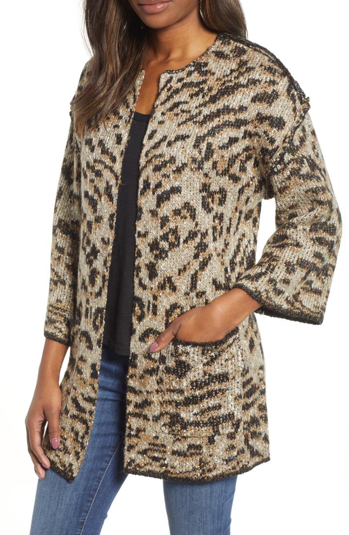 Women's Wit & Wisdom Reversible Tiger Jacquard Sweater Jacket - Brown