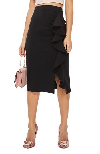 Women's Topshop Ruffle Midi Skirt Us (fits Like 0) - Black