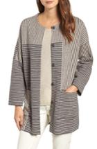 Women's Eileen Fisher Stripe Merino Wool Cardigan, Size - Grey
