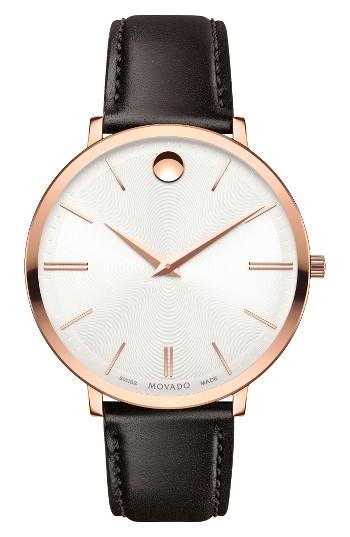 Women's Movado Ultra Slim Leather Strap Watch, 35mm
