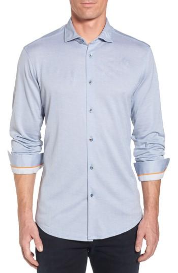 Men's Stone Rose Slim Fit Herringbone Knit Sport Shirt (xl) - Blue