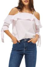 Women's Topshop Stripe Cold Shoulder Top Us (fits Like 0) - Pink
