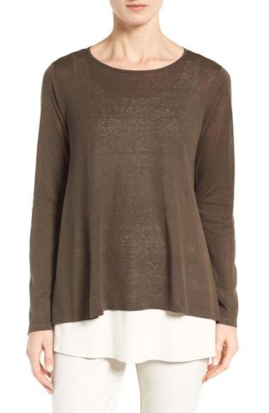 Women's Eileen Fisher Silk & Organic Linen Sweater - Green
