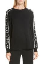 Women's See By Chloe Logo Jacquard Sleeve Wool Blend Sweater - Black