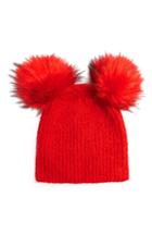 Women's Topshop Faux Fur Double Pompom Beanie - Red