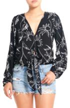 Women's Thieves Like Us Print Tie Front Top - Black
