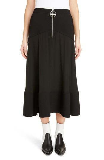 Women's Givenchy Zip Front Crepe De Chine Midi Skirt Us / 36 Fr - Black