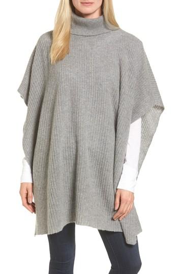 Women's Halogen Cashmere Turtleneck Poncho, Size - Grey