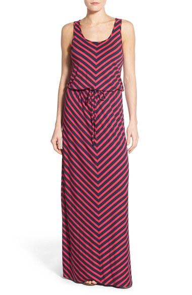 Petite Women's Caslon Drawstring Waist Maxi Dress P - Blue