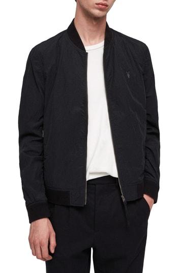 Men's Allsaints Fleet Lightweight Nylon Bomber Jacket - Black