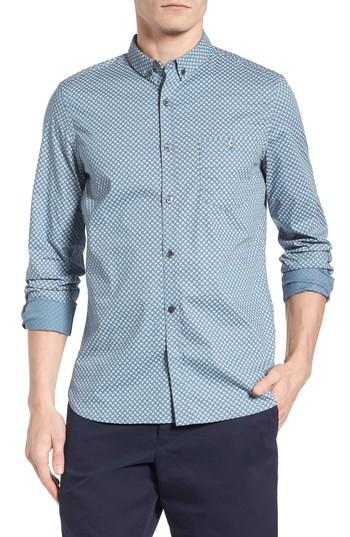 Men's French Connection Slim Fit Paisley Sport Shirt - Blue/green