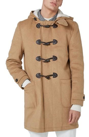 Men's Topman Borg Lined Duffle Coat - Brown