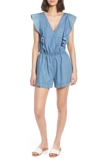 Women's Mimi Chica Ruffle Chambray Romper - Blue