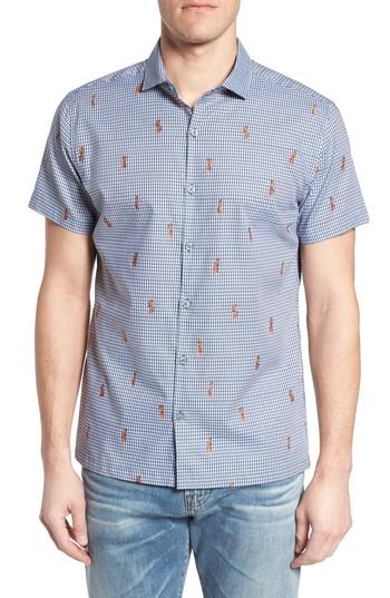 Men's Tori Richard Tiny Dancer Trim Fit Embroidered Cotton Lawn Sport Shirt - Blue
