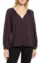 Women's Velvet By Graham & Spencer Gathered Sleeve Split Neck Blouse - Purple