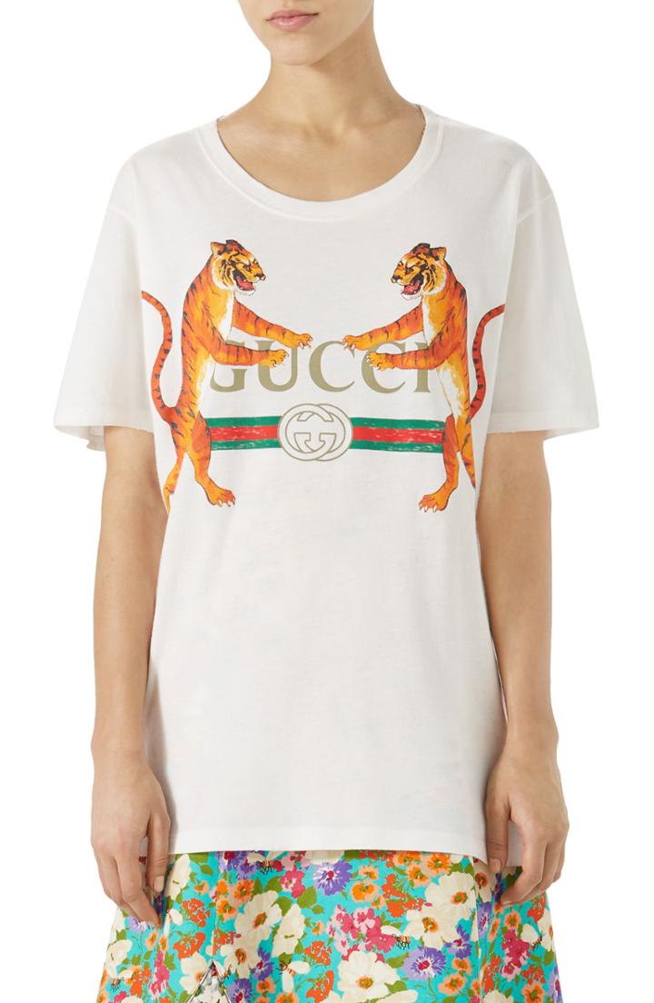 Women's Gucci Tiger Logo Cotton Tee - Ivory