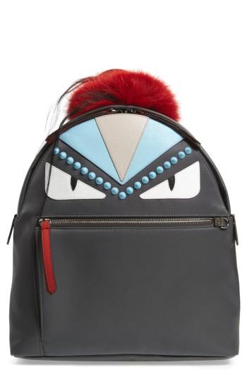 Fendi Monster Genuine Fur Trim Nylon Backpack -