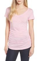 Petite Women's Caslon Shirred V-neck Tee, Size P - Pink