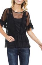 Women's Vince Camuto Tiered Ruffle Mesh Blouse - Black