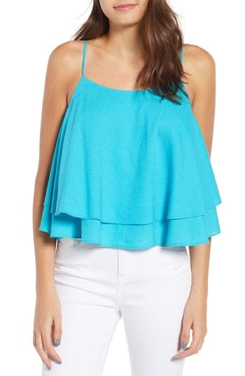 Women's Bp. Tiered Linen Blend Camisole, Size - Blue/green