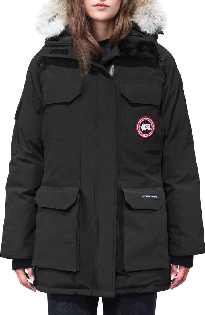 Women's Canada Goose Expedition Hooded Down Parka With Genuine Coyote Fur Trim (10-12) - Black