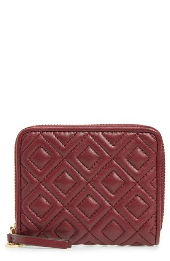 Women's Tory Burch Fleming Medium Leather Zip Around Wallet - Burgundy
