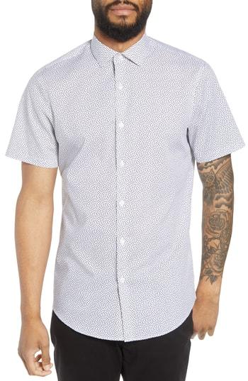 Men's Calibrate Trim Fit Print Short Sleeve Sport Shirt - White