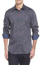 Men's Bugatchi Trim Fit Print Sport Shirt, Size - Blue