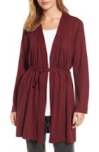 Petite Women's Eileen Fisher Tie Waist Tencel Lyocell Blend Cardigan, Size P - Burgundy