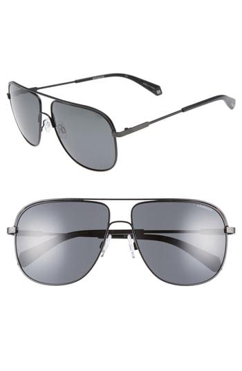 Women's Polaroid 59mm Polarized Aviator Sunglasses - Matte Black