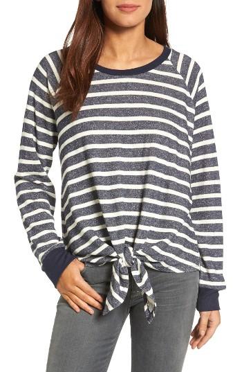 Women's Caslon Tie Front Cotton Blend Sweatshirt - Blue