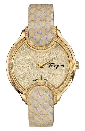 Women's Salvatore Ferragamo Diamond Snakeskin Strap Watch, 38mm