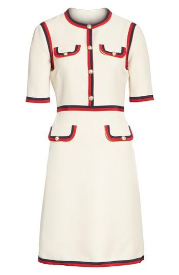 Women's Gucci Ribbon Trim Wool & Silk Crepe A-line Dress Us / 40 It - Ivory
