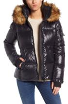 Women's S13/nyc Kylie Faux Fur Trim Gloss Puffer Jacket - Black