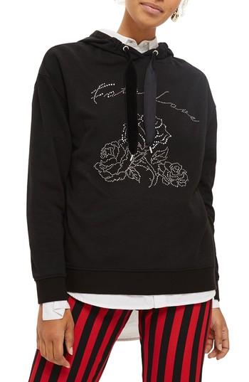 Women's Topshop Fatal Love Embellished Hoodie Us (fits Like 0) - Black