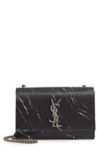 Saint Laurent Small Kate Marbled Satin Crossbody Bag - Black