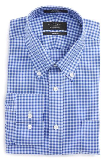 Men's Nordstrom Men's Shop Trim Fit Non-iron Gingham Dress Shirt - 32/33 - Blue