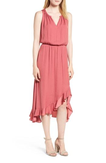 Women's Vince Camuto Cinched Waist Rumple Satin Midi Dress - Pink