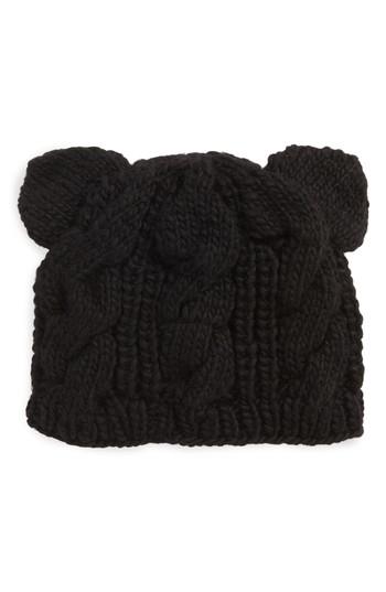 Women's Nirvanna Designs Cable Knit Kitty Beanie - Black