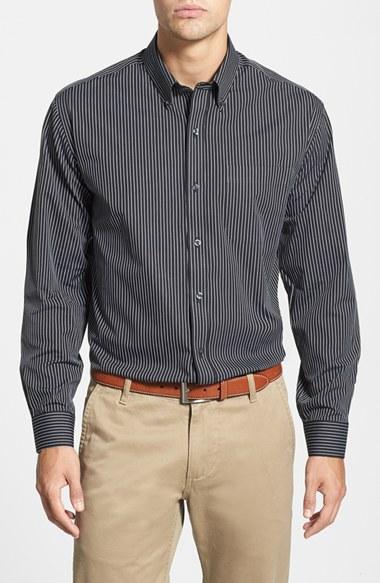 Men's Cutter & Buck 'epic Easy Care' Classic Fit Vertical Pinstripe Wrinkle Resistant Sport Shirt - Black