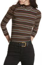 Women's Free People I'm Cute Stripe Turtleneck Sweater - Black