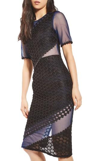 Women's Topshop Honeycomb Mesh Midi Dress Us (fits Like 0) - Blue