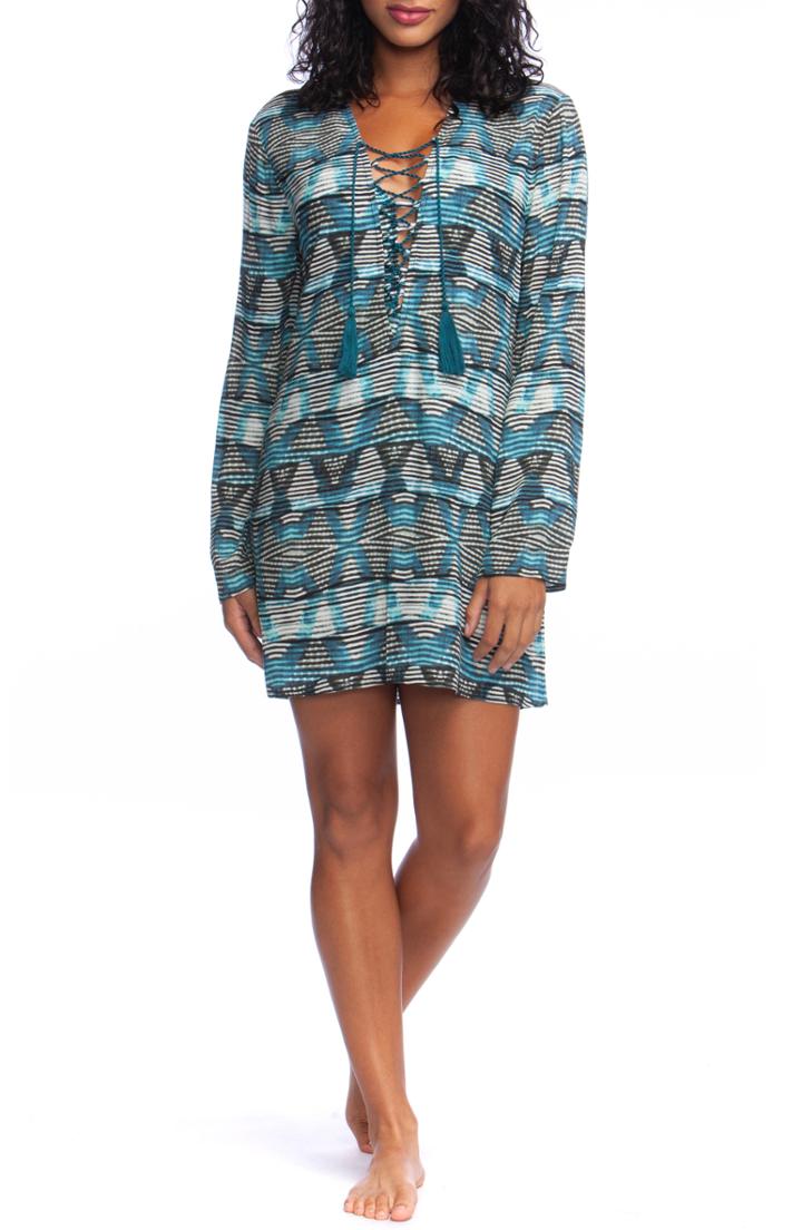 Women's La Blanca Lace-up Cover-up Tunic - Blue