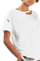 Women's Topshop Ripped Cotton Tee Us (fits Like 0-2) - White