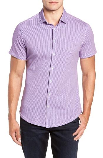Men's Stone Rose Regular Fit Geometric Print Knit Sport Shirt - Pink