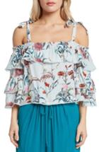 Women's Willow & Clay Print Cold Shoulder Top, Size - Blue