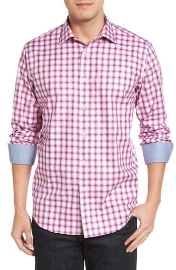 Men's Bugatchi Classic Fit Herringbone Check Sport Shirt, Size - Pink