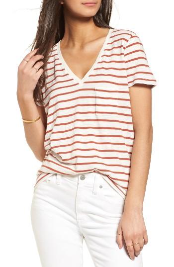 Women's Madewell Stripe V-neck Tee, Size - White
