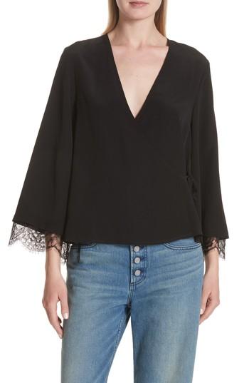 Women's A.l.c. Riona Lace Trim Silk Wrap Blouse - Black