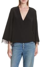 Women's A.l.c. Riona Lace Trim Silk Wrap Blouse - Black